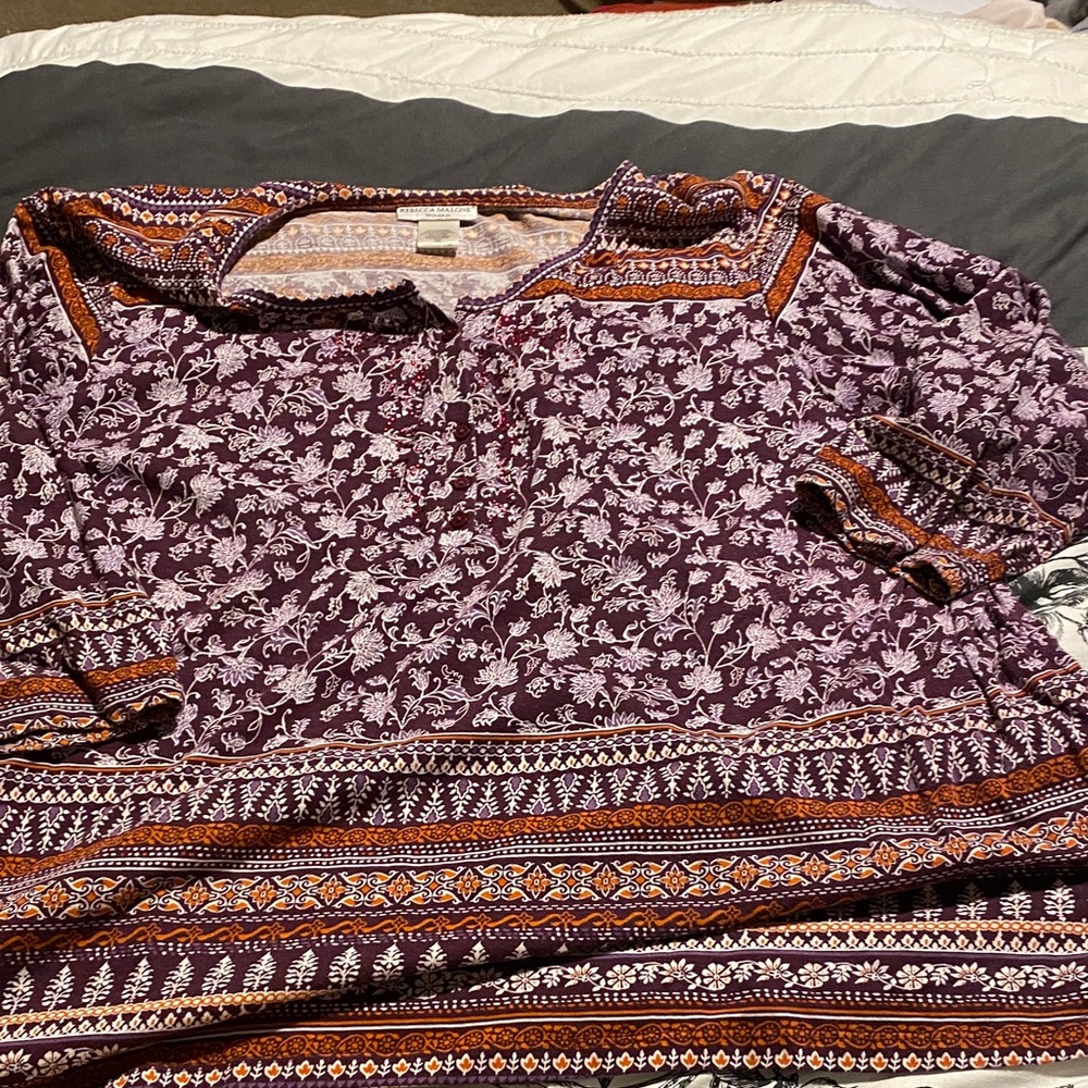 Rebecca Malone Purple and Orange Floral Blouse